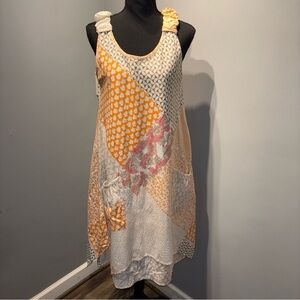 Women Dress Peasant Prairie Color block Dress Asymmetrical Hem Sleeveless‎ SzS